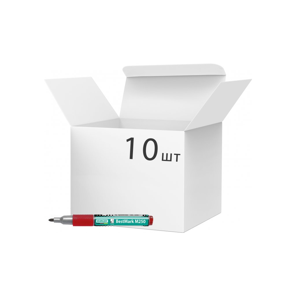 Маркер Stanger водостійкий, 1-3 мм, з грипом червоний 10 шт (MARKER-PER-STM250R10) - зображення 1
