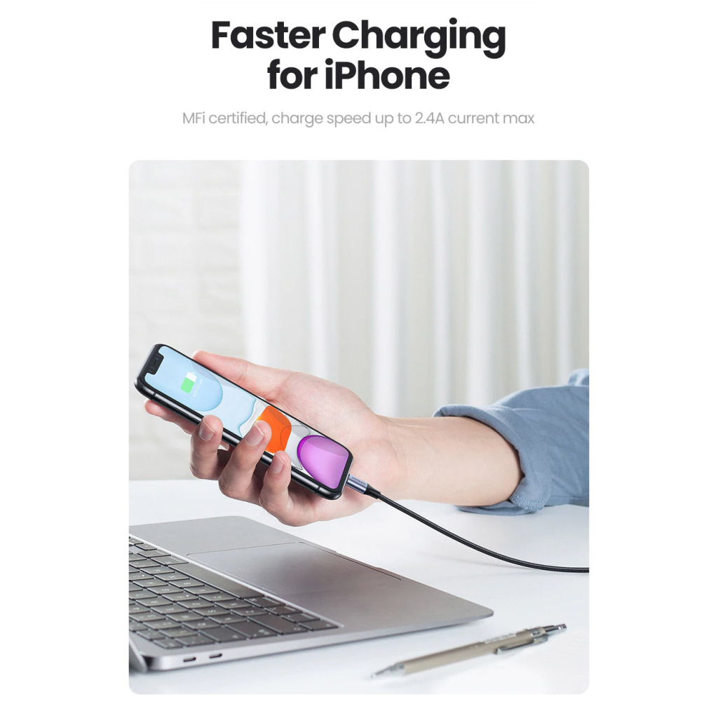 Дата кабель USB 2.0 AM to Lightning 1.0m US199 MFI Black Ugreen (US199/60156) - зображення 5