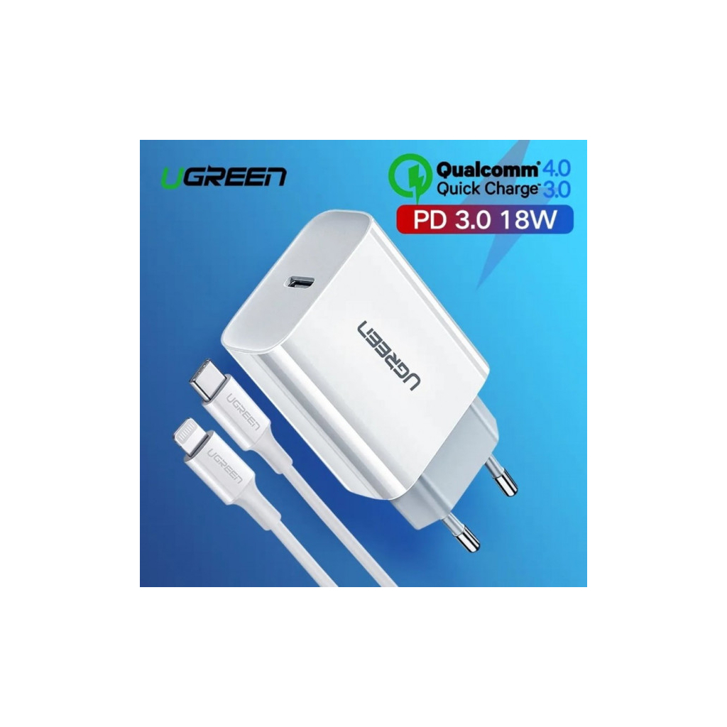 Зарядний пристрій Ugreen CD137 Type-C PD 20W Charger (White) (60450) - зображення 3