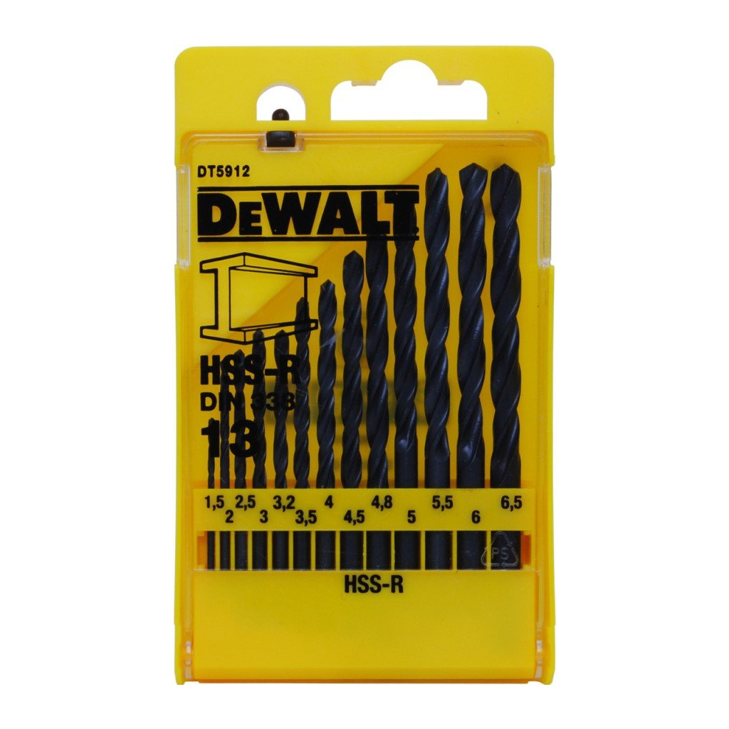 Набір свердл DeWALT HSS-R по металлу, 13шт, d=1,5-6,5мм. (DT5912) - зображення 1