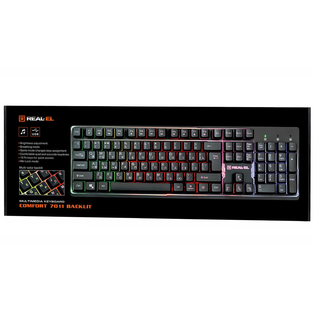 Клавіатура REAL-EL 7011 Comfort Backlit Black - зображення 9