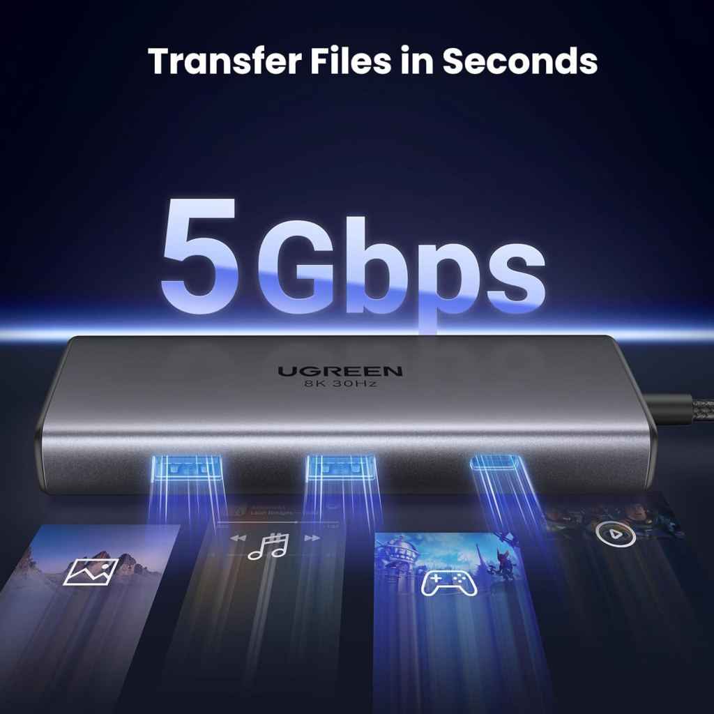 Концентратор Ugreen USB3.1 Type-C to HDMIx2 4K60Hz (8k30Hz)/USB3.0x2/Type-C/PD 100W CM498 (15852) - зображення 7