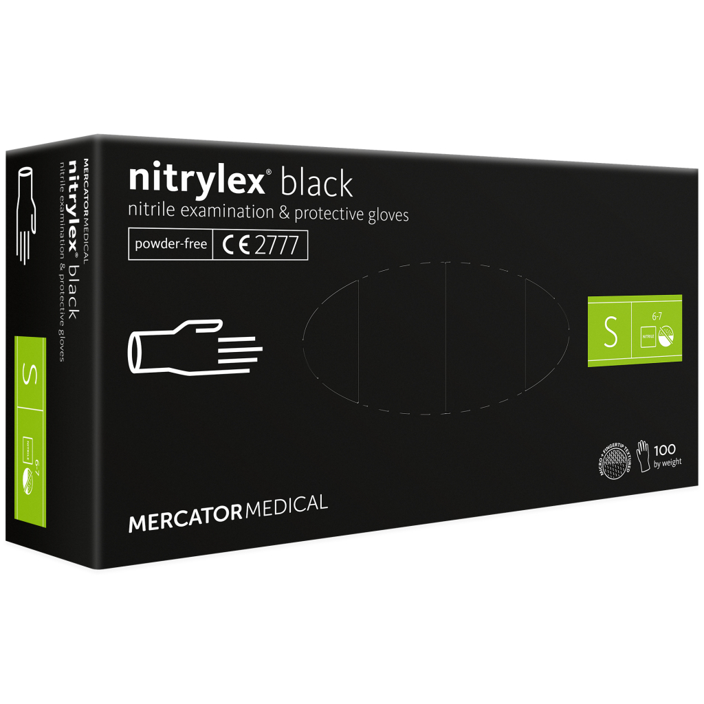 Медичні рукавички Mercator Medical Nitrylex Black Нітрилові Неопудрені діагностичні Розмір S 100 шт. Чорні (3.1017) (5906615004424) - изображение 1