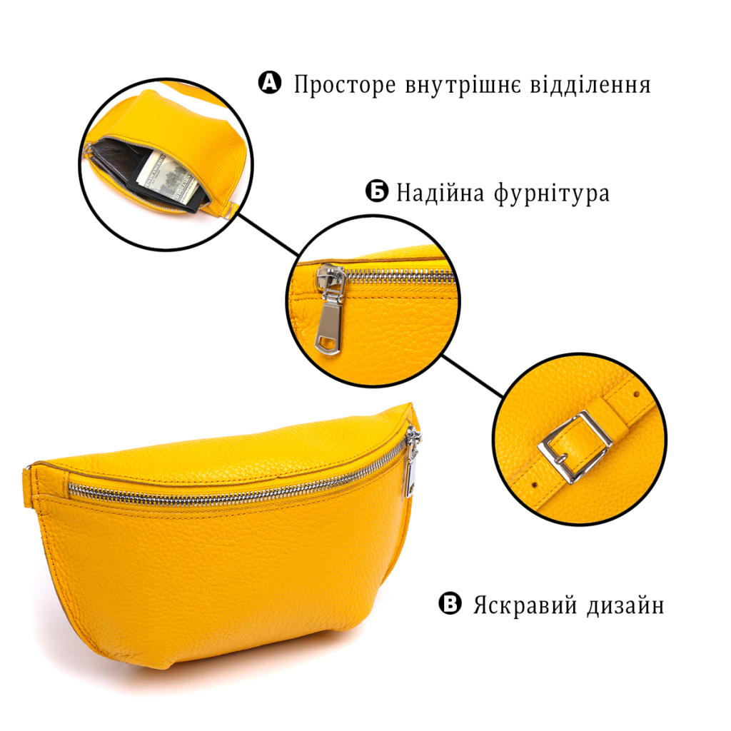 Сумка Shvigel Шкіряна бананка Жовта (16377) - зображення 4