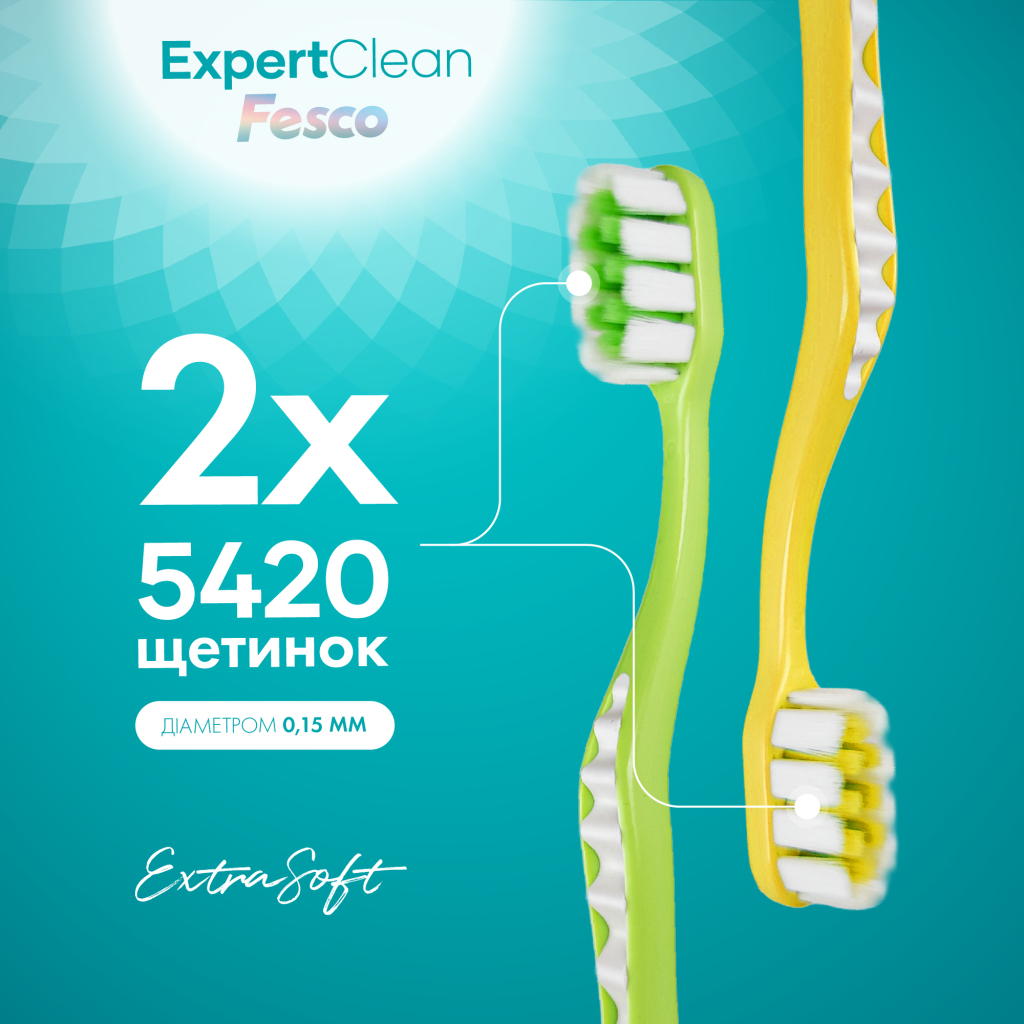 Зубна щітка Fesco Expert Clean Extra Soft Жовта 1 шт. + Зелена 1 шт. (4820204702328) - изображение 3