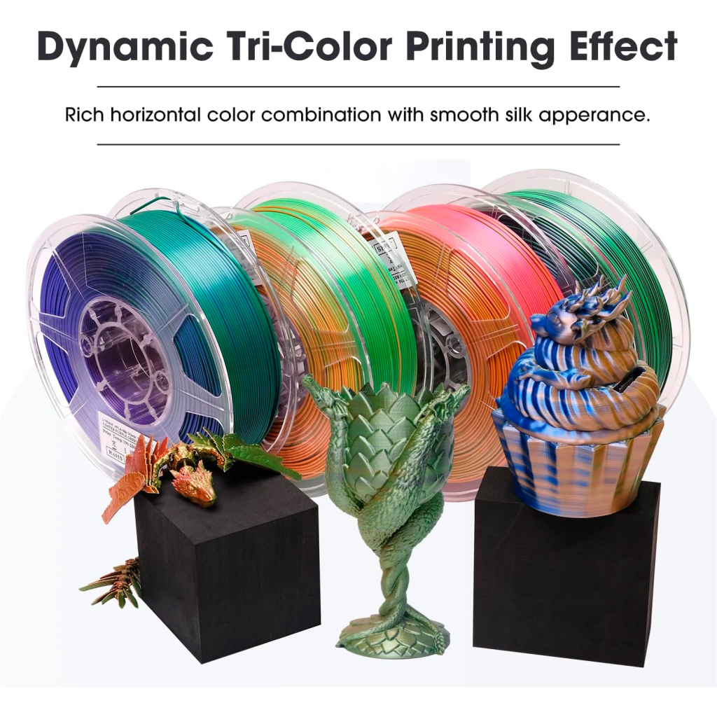 Пластик для 3D-принтера eSUN ePLA-Silk Mystic (triple color), 1,75мм, 1кг, gold-red-green (ePLA-SilkMystic-P175GRG1) - зображення 3