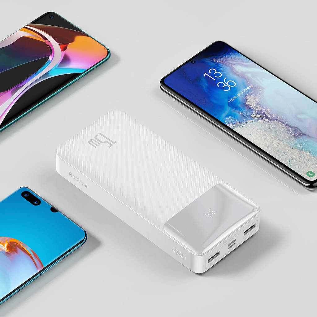 Батарея універсальна Baseus Bipow 20000mAh, 15W, USB-C/3A, 2*USB-A/3A(max.), +cable, white (PPBD050102) - изображение 9
