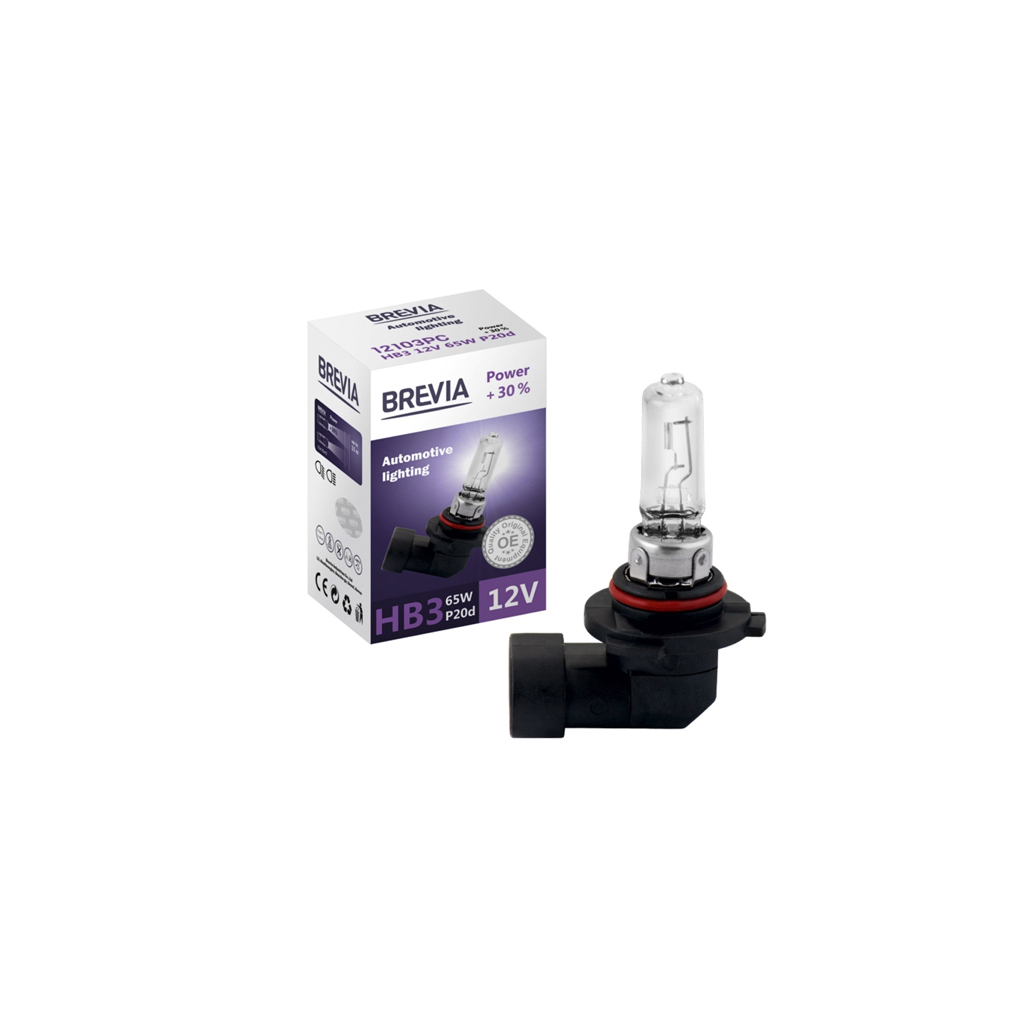 Автолампа Brevia HB3 12V 65W P20d Power +30 CP (12103) - зображення 3