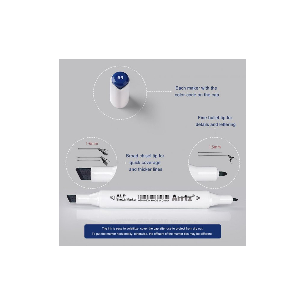 Художній маркер Arrtx Спиртові Alp ASM-02BU 24 кольори Сині відтінки (LC302215) - зображення 7