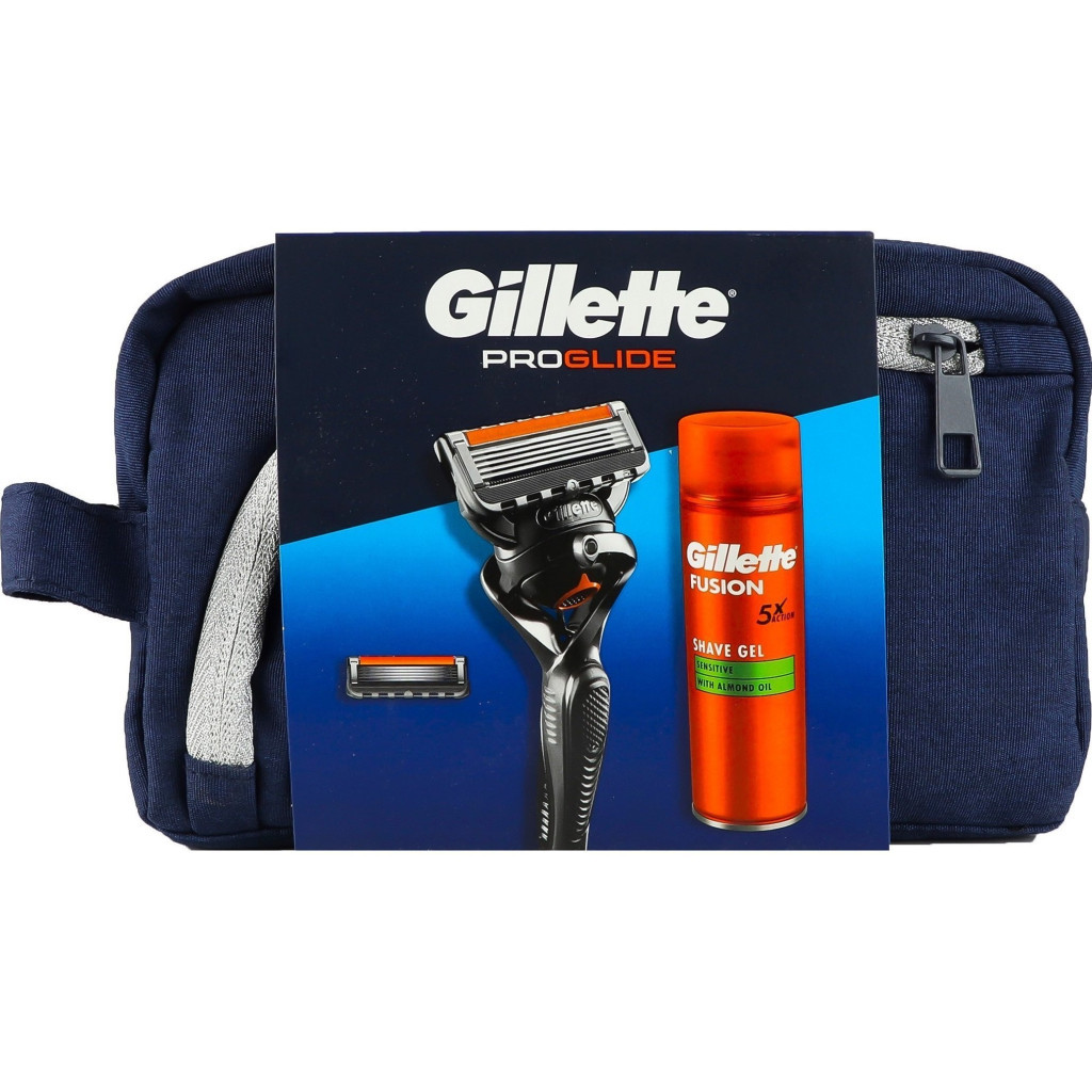 Набір косметики Gillette Бритва Fusion ProGlide з 2 змінними картриджами + Гель для гоління Fusion 200 мл + Косметичка (8700216075459) - зображення 2