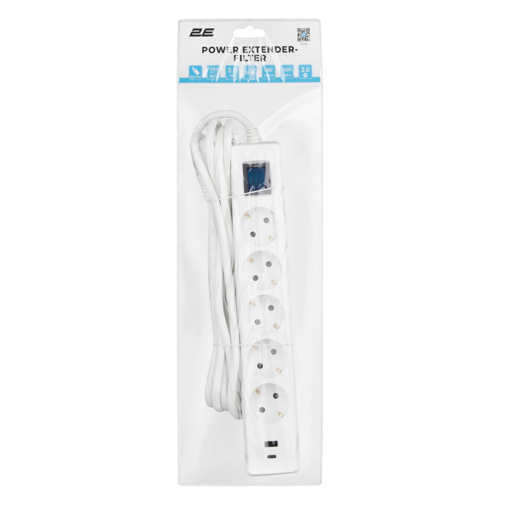 Мережевий подовжувач 2E 2E-SP515M3USBWH - зображення 7