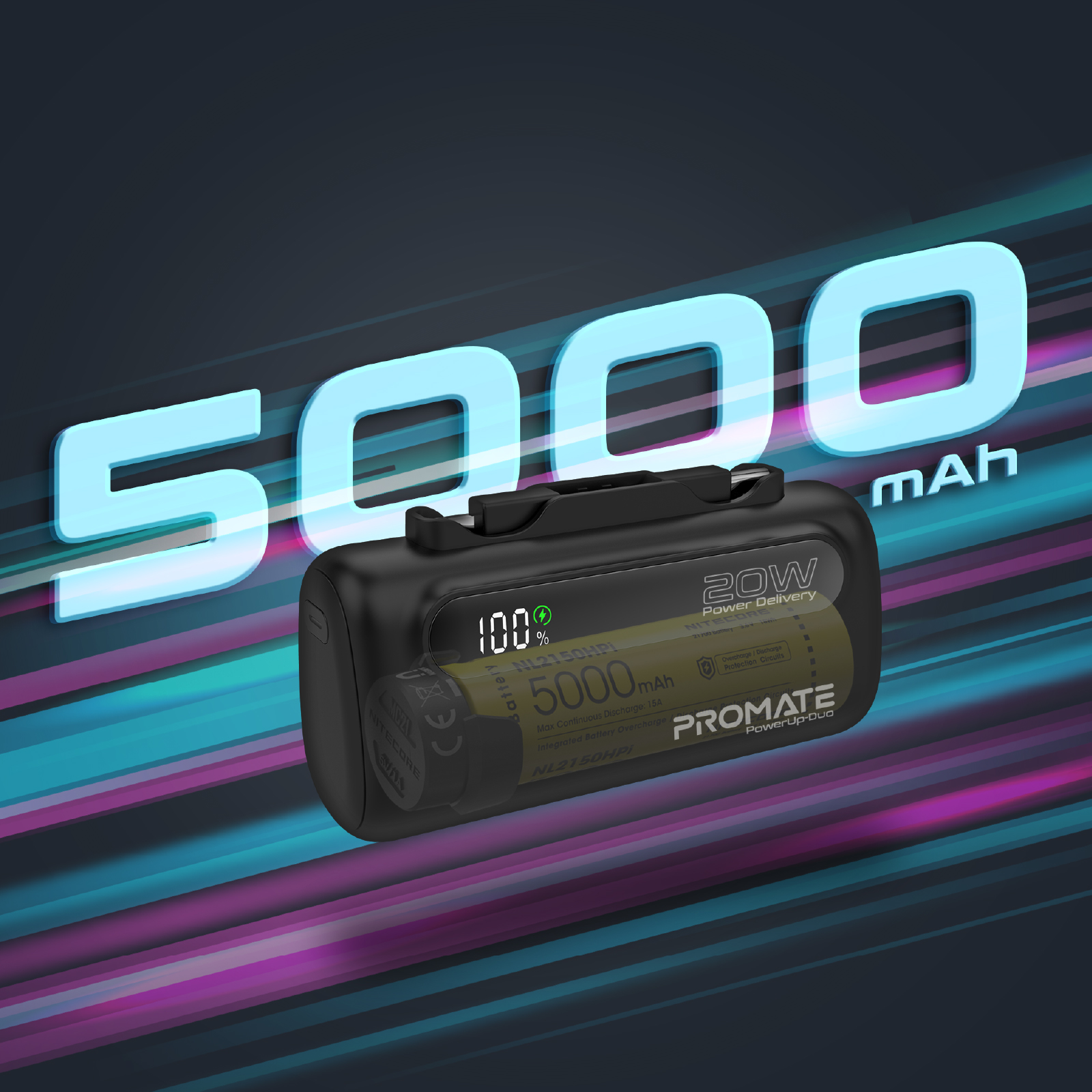 Універсальна мобільна батарея Promate PowerUp-Duo 5000mAh 20W Black - изображение 2