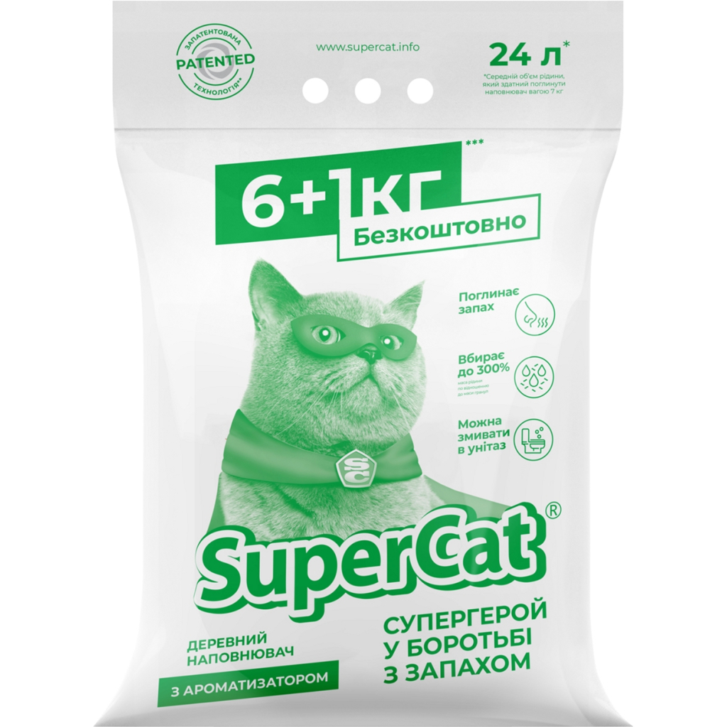 Наповнювач для туалету Super Cat Деревний вбирний з ароматизатором 6+1 кг (12 л) (3552) - изображение 1