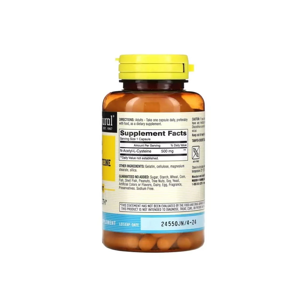 Амінокислота Mason Natural NAC N-ацетил L-цистеїн, 500 мг, N-Acetyl L-Cysteine, 60 капсул (MAV-17105) - изображение 2