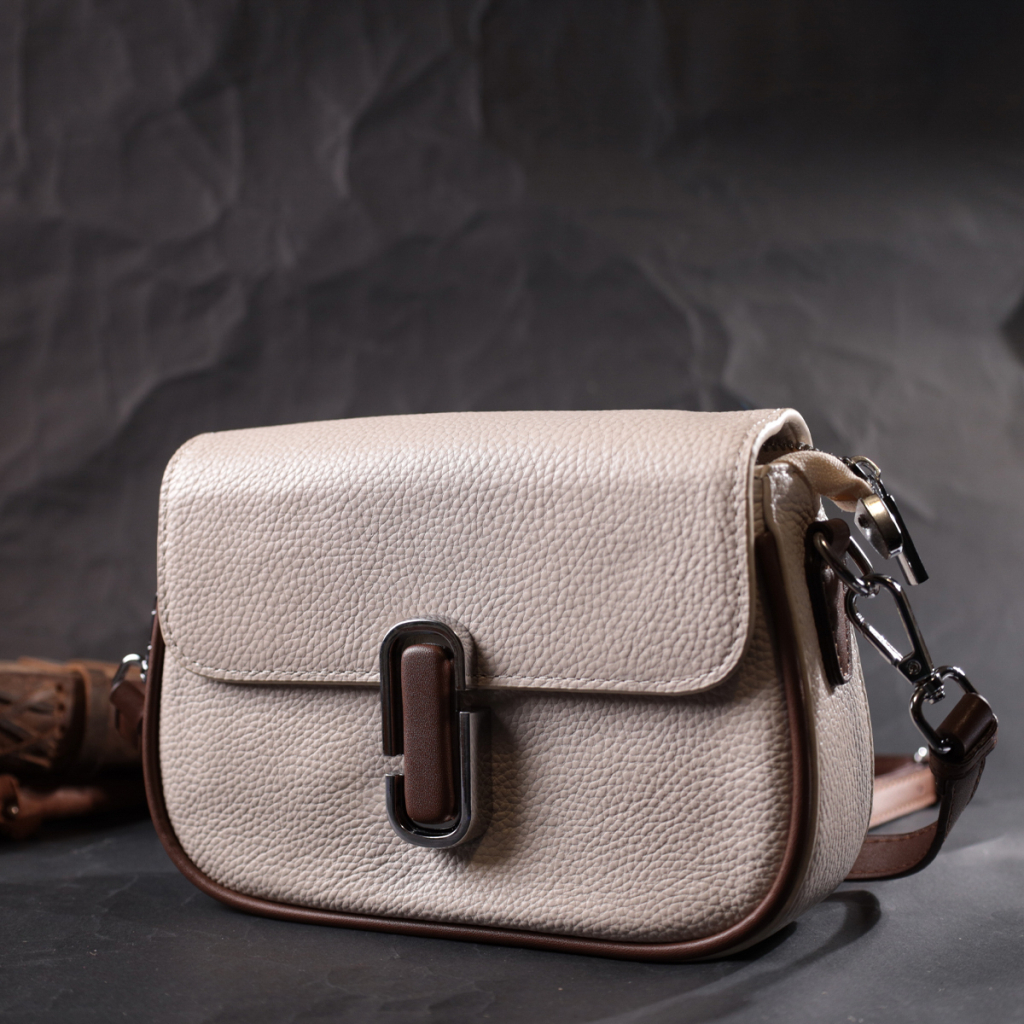 Сумка Vintage Напівкругла жіноча з магнітом-застібкою з натуральної шкіри Біла (22439) - зображення 9