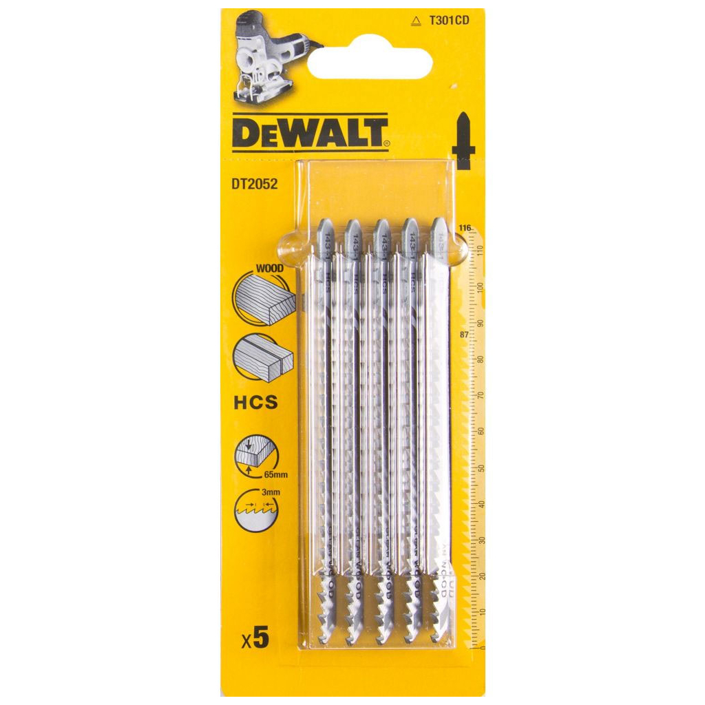 Полотно DeWALT для електролобзика, по деревині, фігурний, L=116, WL=87, 3 мм, 5 шт (DT2052) - зображення 1