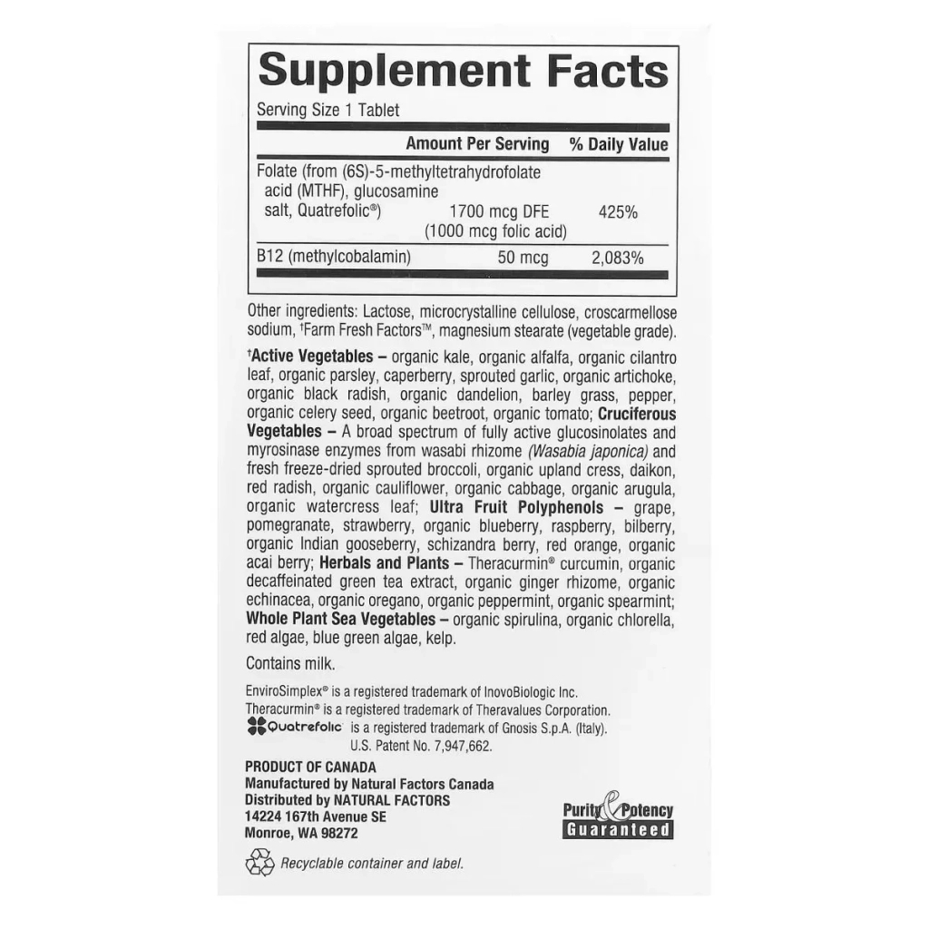 Вітамін Natural Factors Метилфолат, 1000 мкг, BioCoenzymated, Methylfolate, 60 таблеток (NFS-01241) - зображення 2