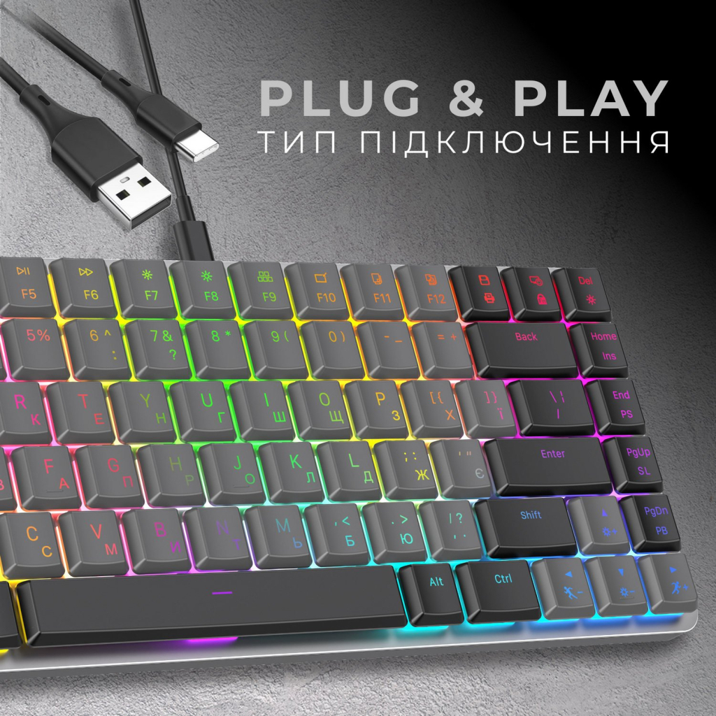 Клавіатура GamePro MK141R Red Swich Low Profile RGB USB Dark Gray (MK141R) - зображення 4