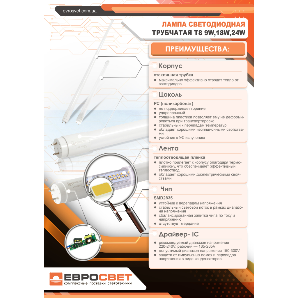 Лампочка EVROLIGHT L-1500 6400K 24Вт G13 T8 - зображення 5