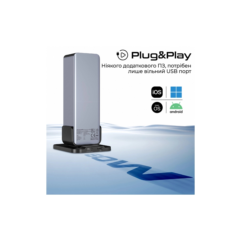 Концентратор Promate USB-C 14-in-1 Promate gegatower-60w (gegatower-60w) - зображення 8