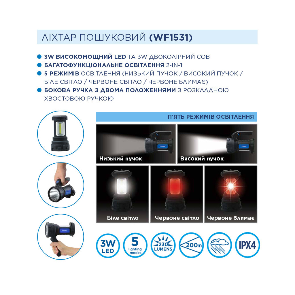 Ліхтар Westinghouse 3W WF1531 + 3xAA R6 в комплекті (WF1531-3R6PCB.) - зображення 3
