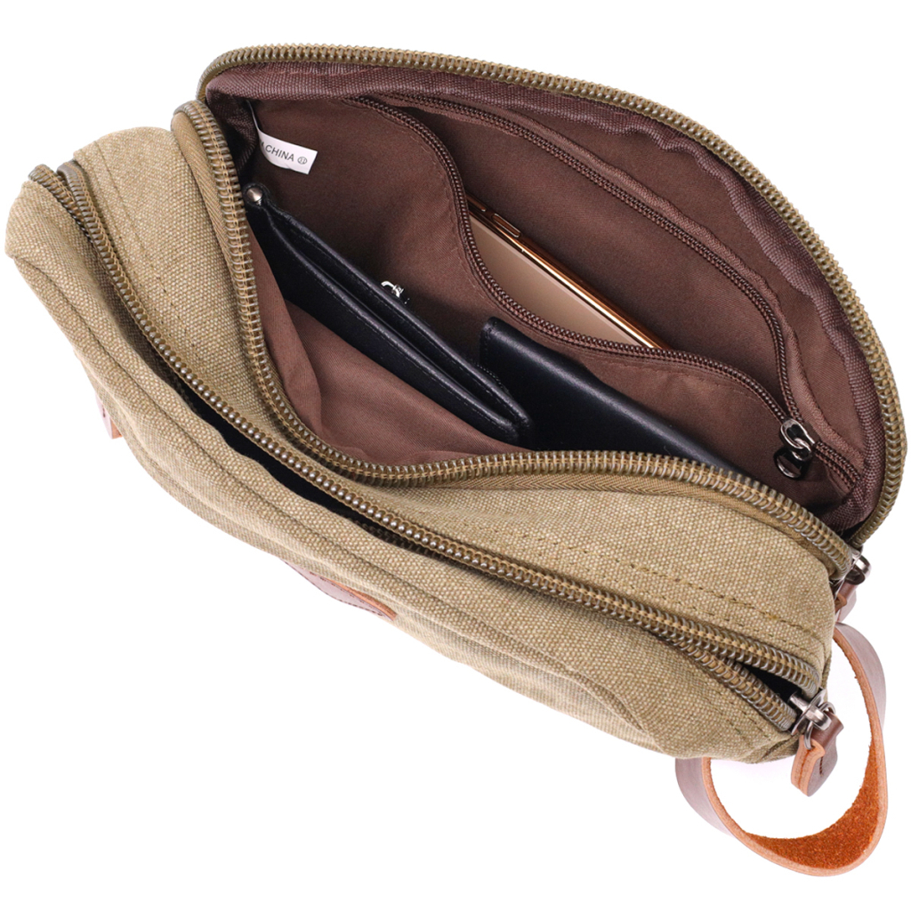 Сумка Vintage На два відділення з текстилю Оливкова (22231) - зображення 7