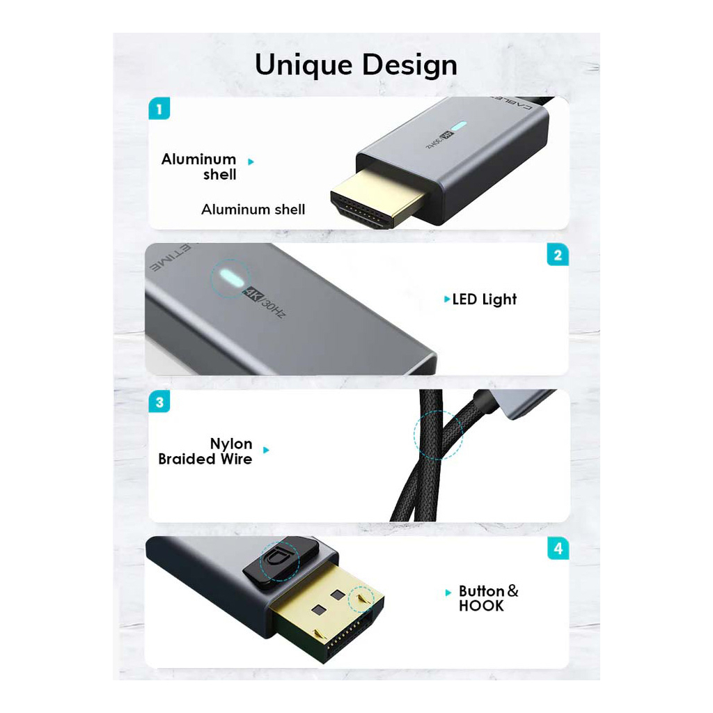 Кабель мультимедійний DisplayPort M to HDMI M 1.8m 4K30Hz Cabletime (CA915323) - зображення 2