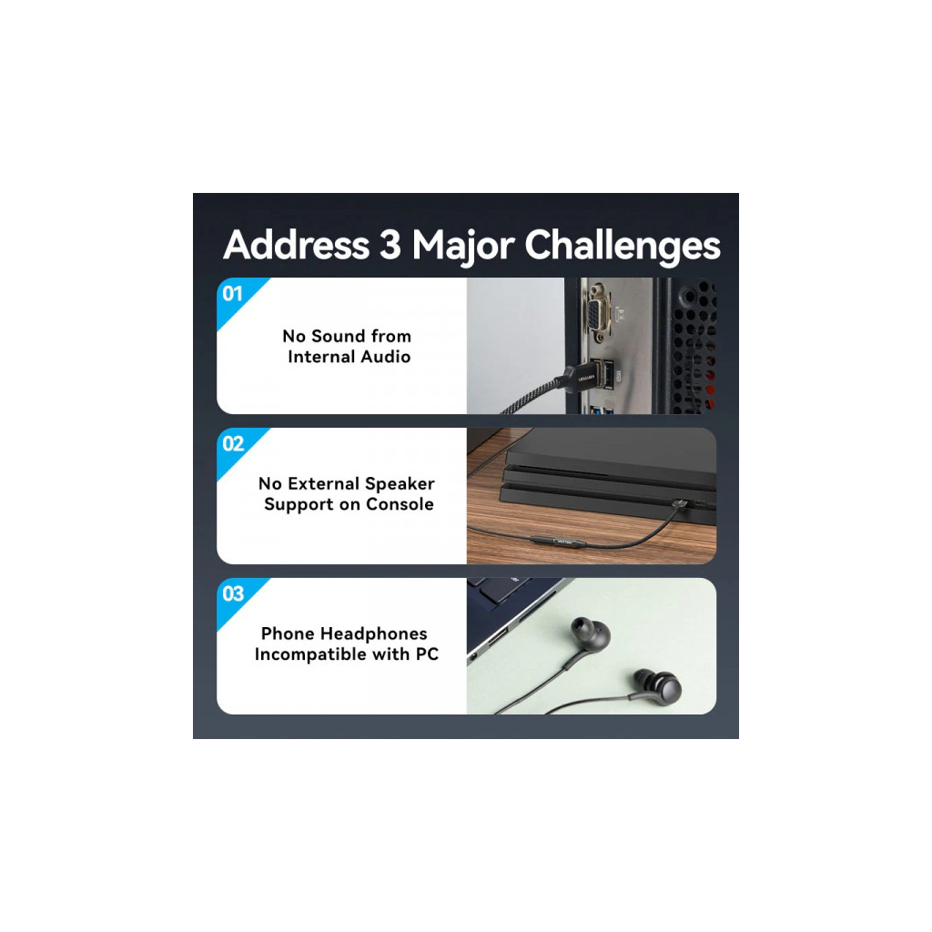 Звукова плата VENTION USB AM to 3.5mm F 0.25m (4pin) 96kHz/24bit DSP noise reduction (CVEBC) - зображення 5