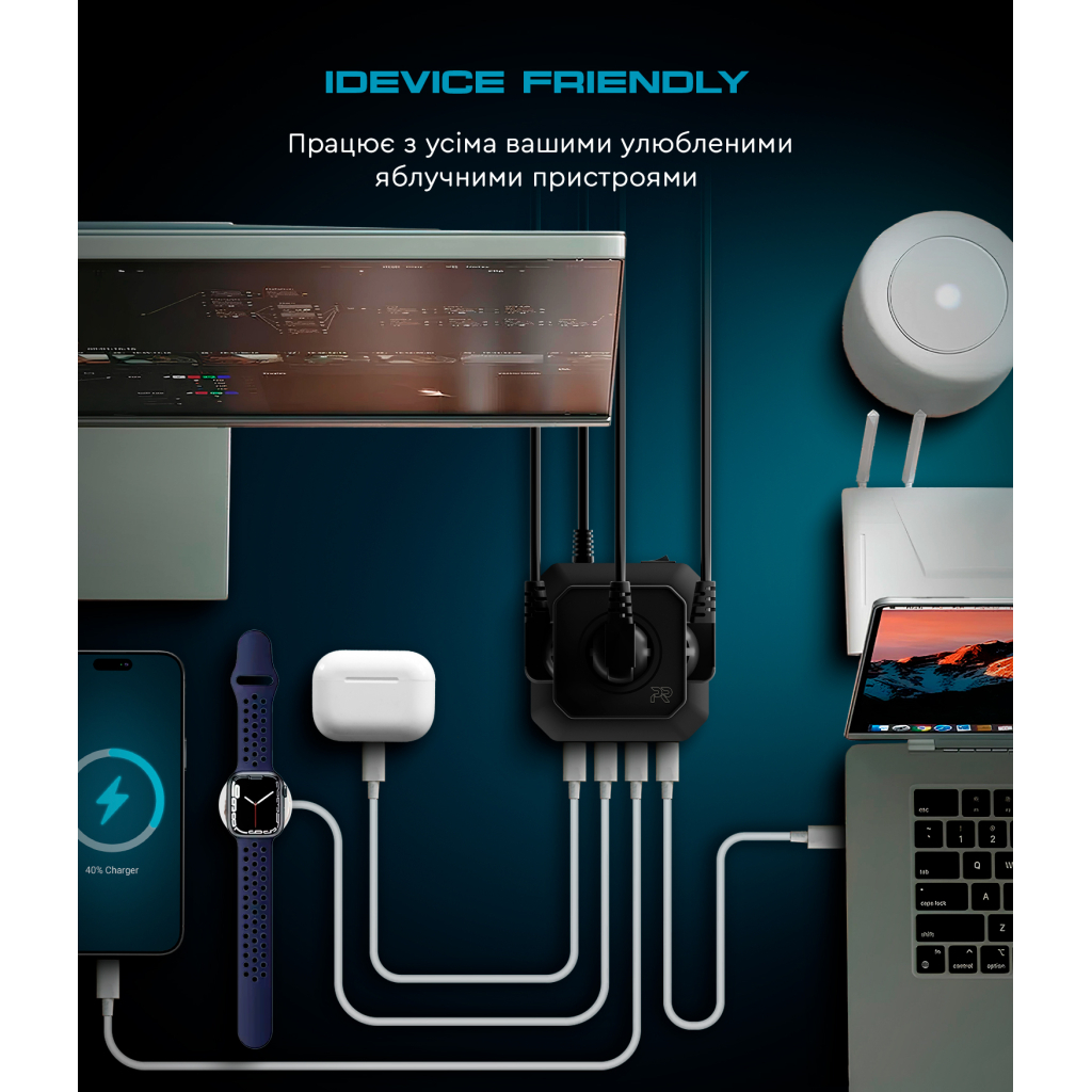 Зарядний пристрій Armorstandart ARP-544 Resolute Power USB-C 100W GaN 2m Black (ARM73177) - зображення 11