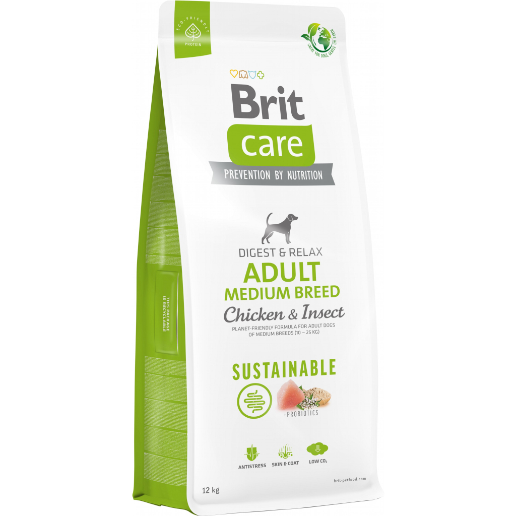 Сухий корм для собак Brit Care Dog Sustainable Adult Medium Breed з куркою та комахами 12 кг (8595602558681) - зображення 1