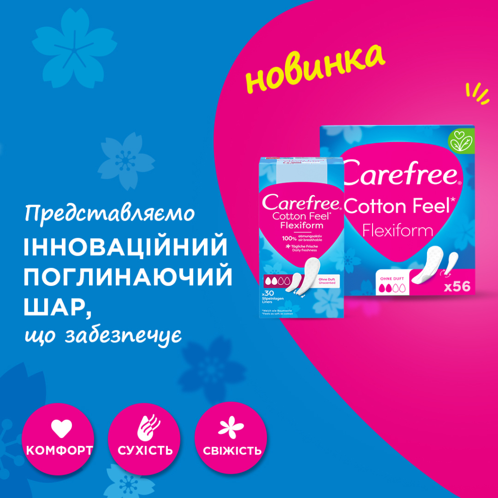 Щоденні прокладки Carefree Cotton Feel Flexiform Без аромату 56 шт. (3574661482194) - изображение 5