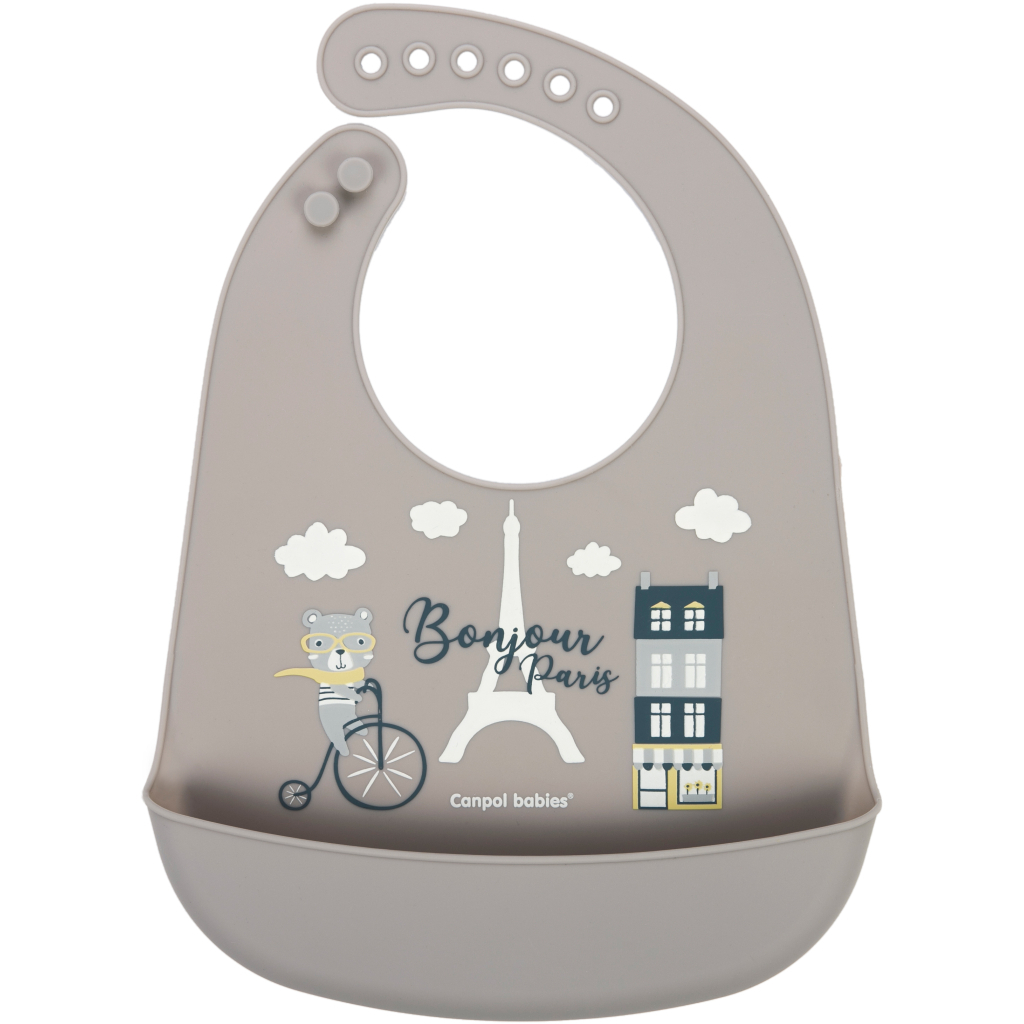 Слинявчик Canpol babies Bonjour Paris силіконовий з кишенькою беж (74/027_bei) - зображення 1