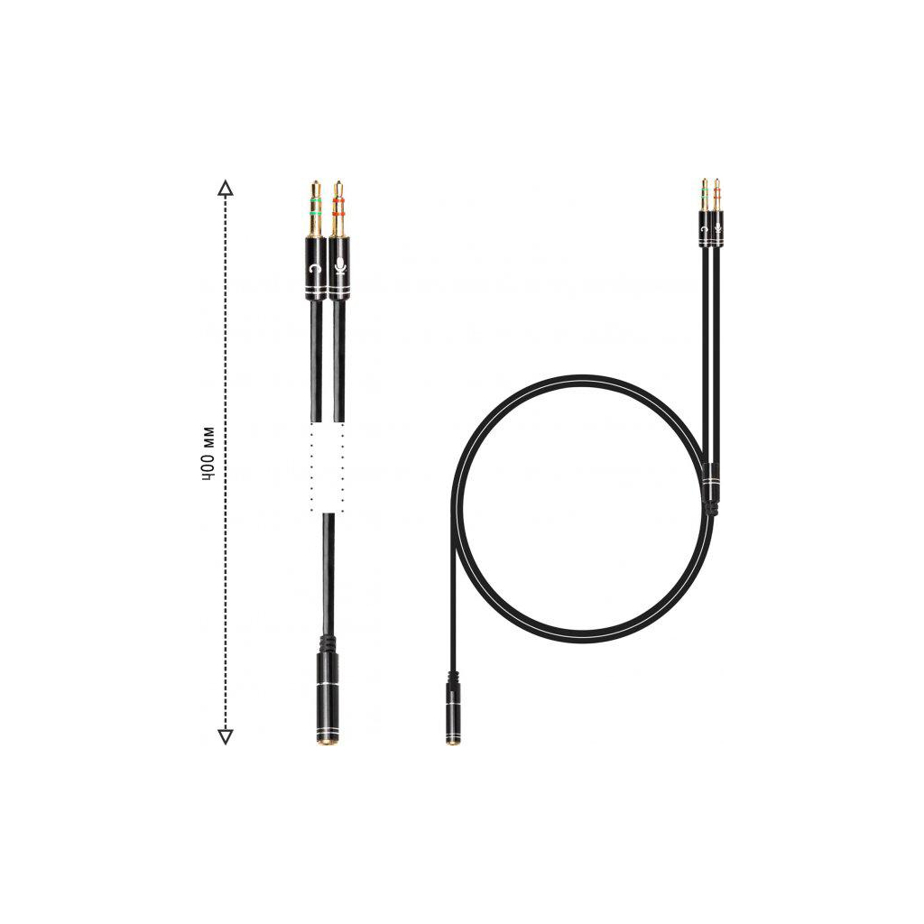 Кабель мультимедійний 3.5mm F to 2x3.5mm M 0.4m (4pin) black XoKo (AC-009) - изображение 4