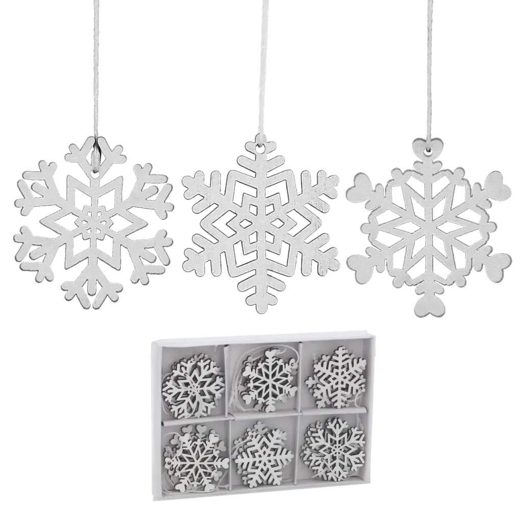 Ялинкова іграшка Chomik Сніжинки, 18 шт, 4,5 см, дерево білі (5900779878983) - зображення 2