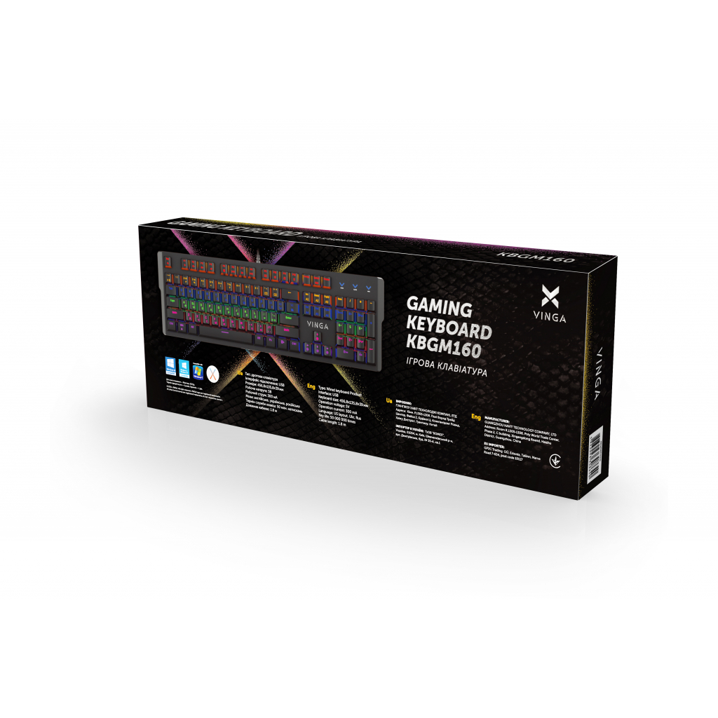 Клавіатура Vinga KBGM160 LED Outemu Blue USB Black (KBGM160 Black) - зображення 5