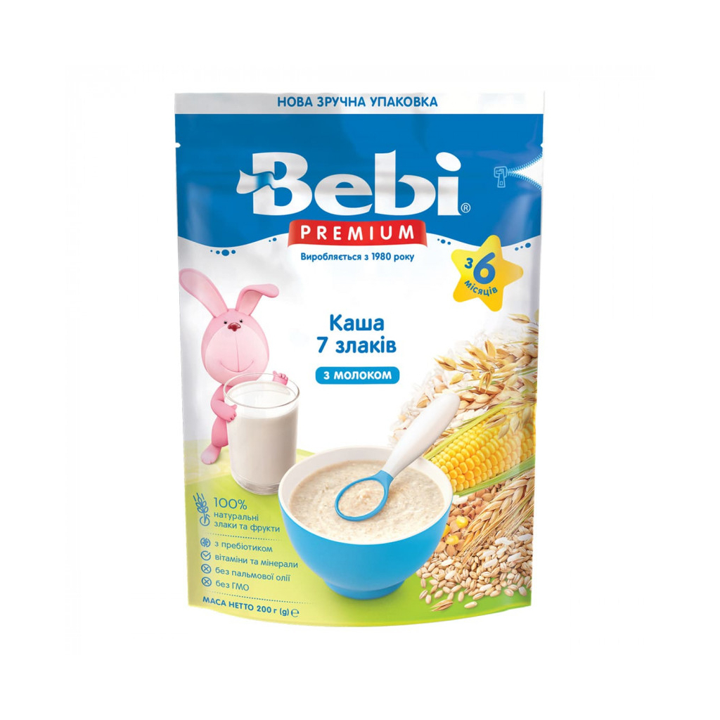 Дитяча каша Bebi Premium молочна 7 злаків +6 міс. 200 г (8606019654443) - изображение 1