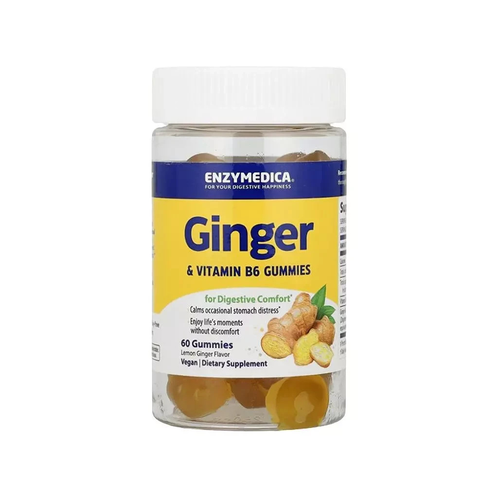Вітамінно-мінеральний комплекс Enzymedica Імбир з вітаміном В6, смак лимона та імбиру, 60 жувач (ENZ-20129) - зображення 1