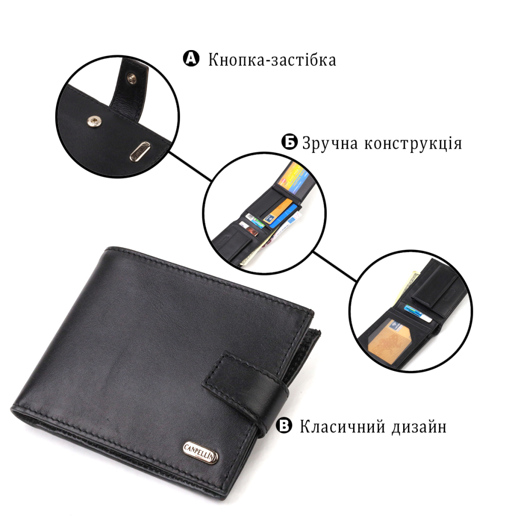 Гаманець Canpellini З натуральної шкіри Чорний (21792) - зображення 4