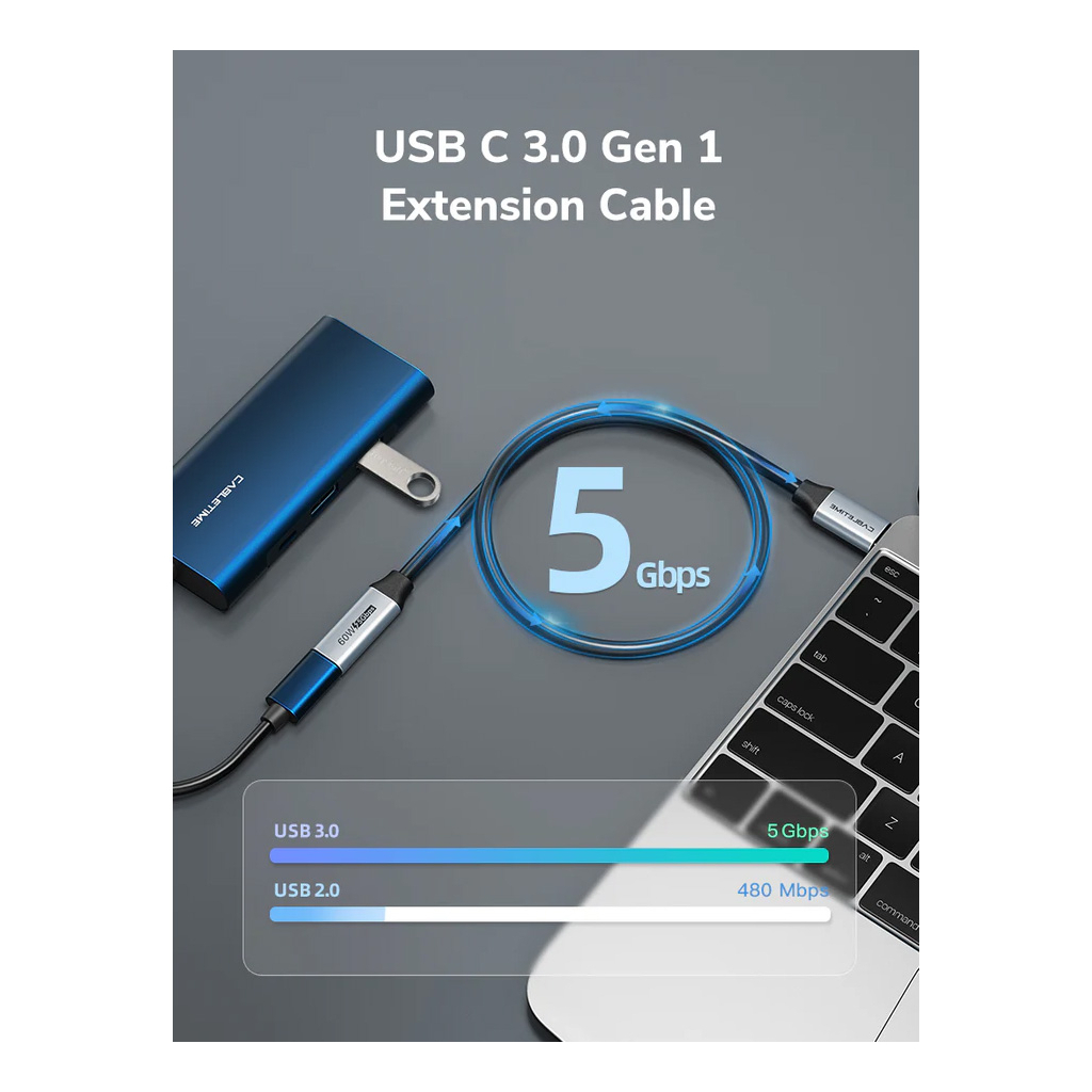 Дата кабель USB-C M to USB-C F 0.5m 5Gbps 60W 4K60Hz Cabletime (CA913664) - зображення 4