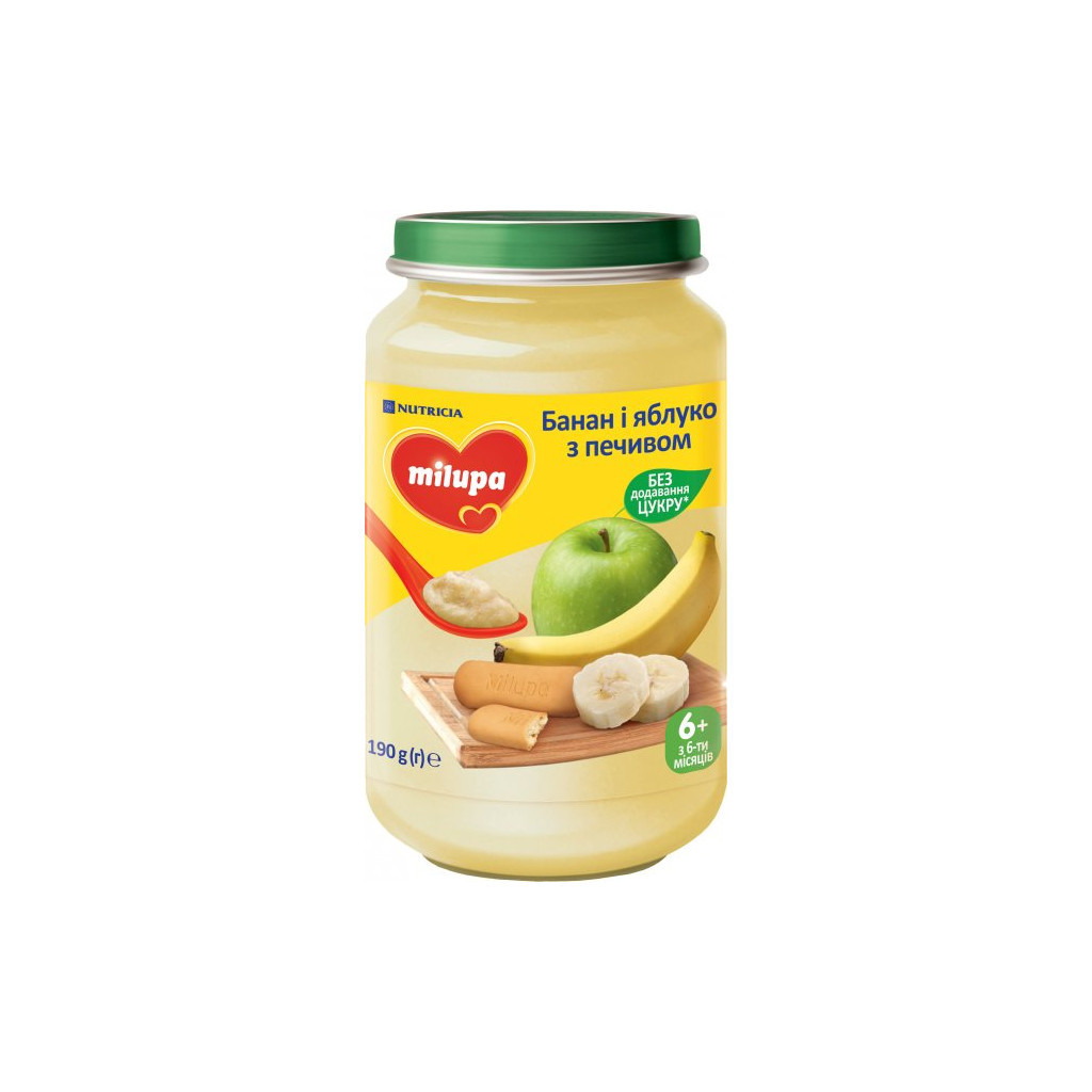 Дитяче пюре Milupa фруктового Банан, яблуко з печивом з 6 місяців 190 г (5900852051456) - зображення 1