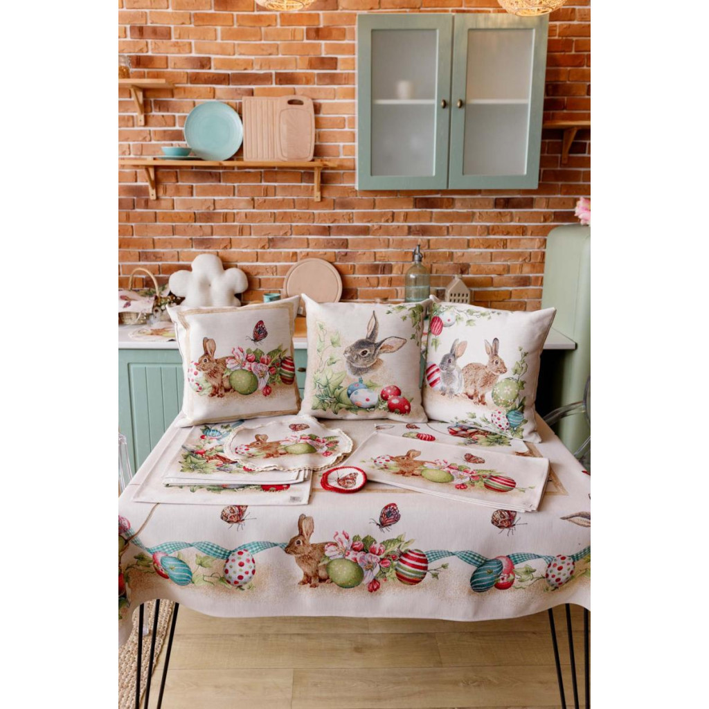 Подушка Прованс декоративна гобеленова Зайчик з писанками і квітами Веснянка 45х45 см (034272) - изображение 4