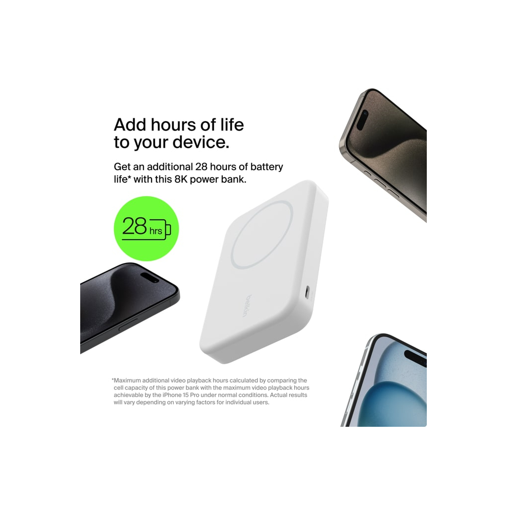 Батарея універсальна Belkin 10000mAh MagSafe Wireless Qi2 White (BPD008BTWH) - зображення 6