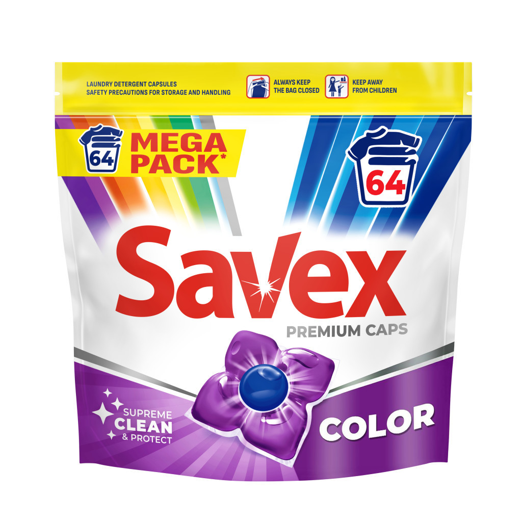 Капсули для прання Savex Premium Caps Color 64 шт. (3800024048166) - зображення 1