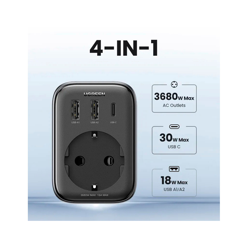 Зарядний пристрій Ugreen 3xUSB 30W Outlet Extender (2хUSB-A+USB-C) CD314 (90613) - зображення 9