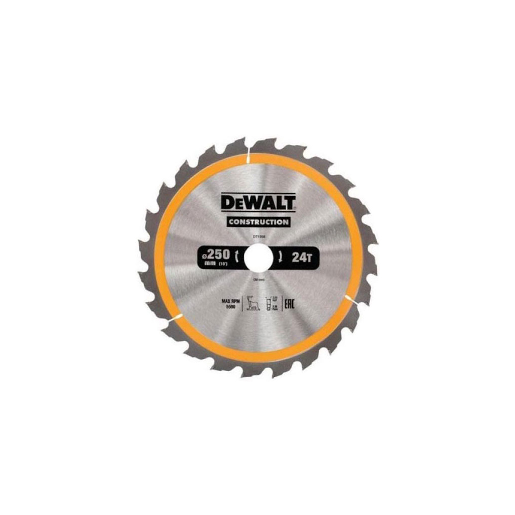 Диск пильний DeWALT СONSTRUCTION, 250 х 30 мм, 24 z, АТВ, 10 градусів (DT1956) - зображення 1