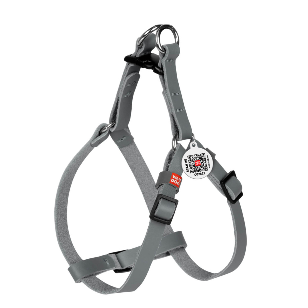 Шлея для котів WAUDOG Classic з QR паспортом XS Ш 10 мм В=С 28-40 см сіра (601011) - зображення 1