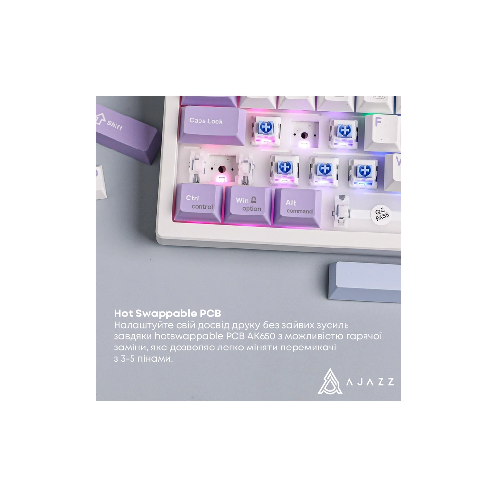Клавіатура Ajazz AK650 Flying Fish Switch Purple RGB USB/Wireless/Bluetooth UA Purple (AK650-FF-PWB) - зображення 10