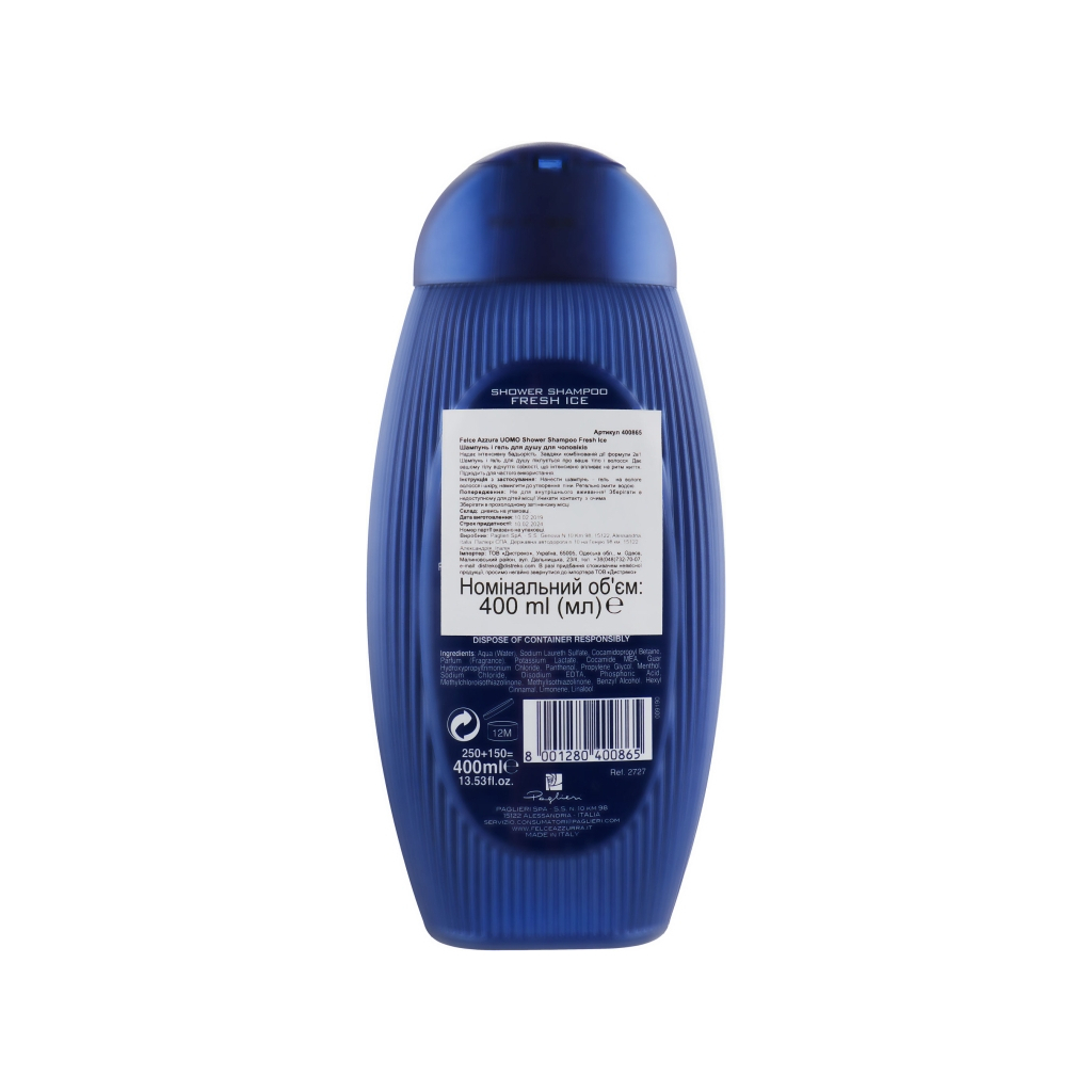Шампунь Felce Azzurra Fresh Ice 2 в 1 для чоловіків 400 мл (8001280400865) - зображення 2