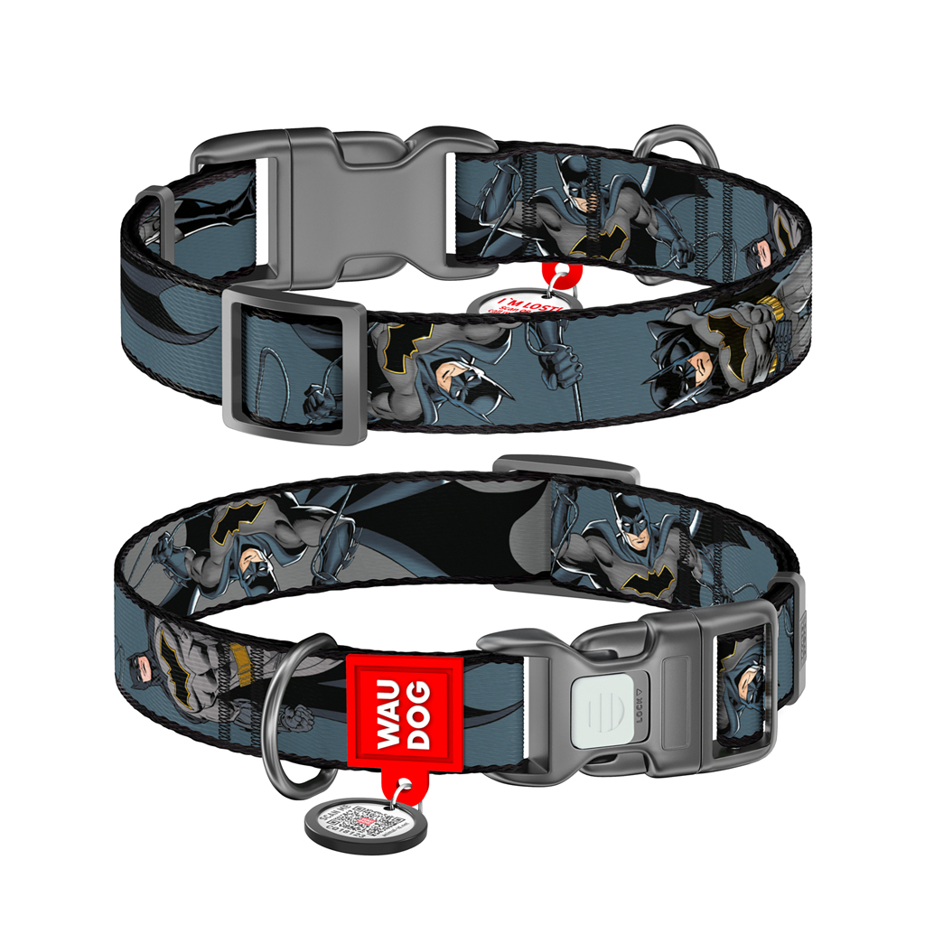 Нашийник для тварин WAUDOG Nylon з QR паспортом "Тінь Бетмена", пластиковий фастекс, XL (283-1078) - зображення 1