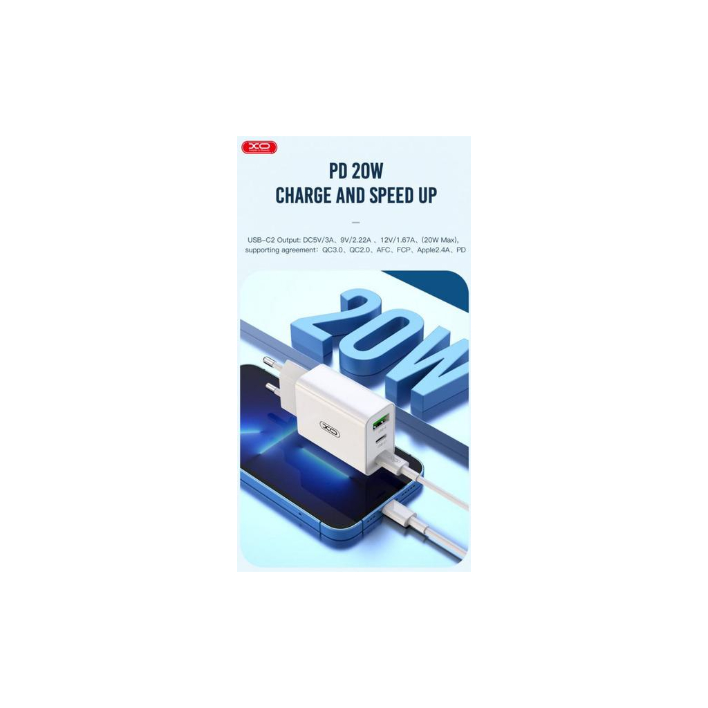 Зарядний пристрій XO L101 PD + QC3.0 (1USB/2Type-C/20W) + USB - MicroUSB White (XO-L101-WH) - зображення 3